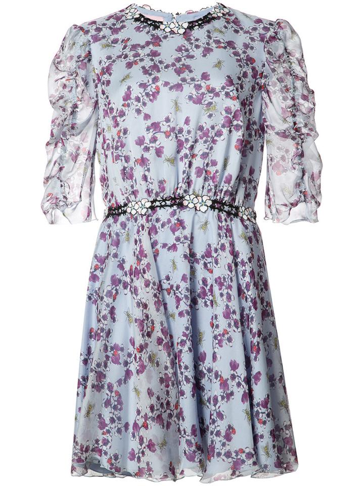 Giamba Floral Print Flared Dress, Women's, Size: 44, Blue, Polyester/silk