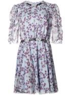 Giamba Floral Print Flared Dress, Women's, Size: 44, Blue, Polyester/silk