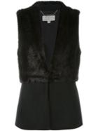 Michael Michael Kors Faux Fur Panel Sleeveless Jacket, Women's, Size: Medium, Black, Modacrylic/polyester/artificial Fur