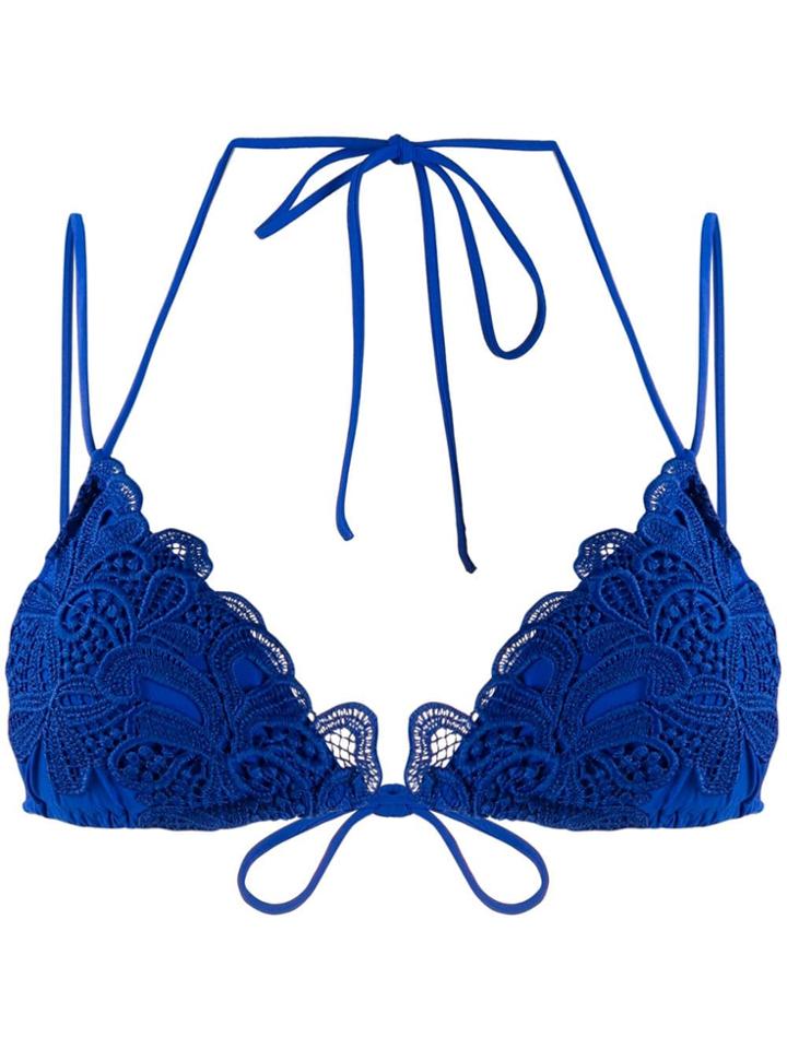 Ermanno Scervino Crochet Embellished Bikini Top - Blue