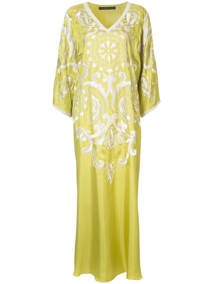 Natori Embroidered Caftan Dress - Green