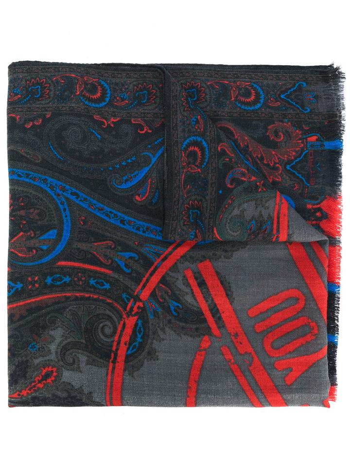 Etro - Printed Scarf - Men - Silk/wool - One Size, Grey, Silk/wool