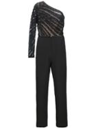 Elie Saab One Shoulder Embellished Jumpsuit, Women's, Size: 38, Black, Silk/viscose/acetate