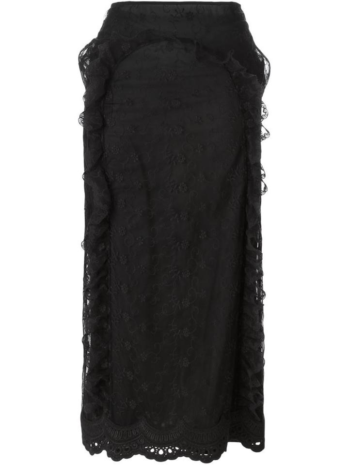 Simone Rocha Frill Trim Lace Skirt, Women's, Size: 10, Black, Cotton/nylon/viscose/pbt Elite