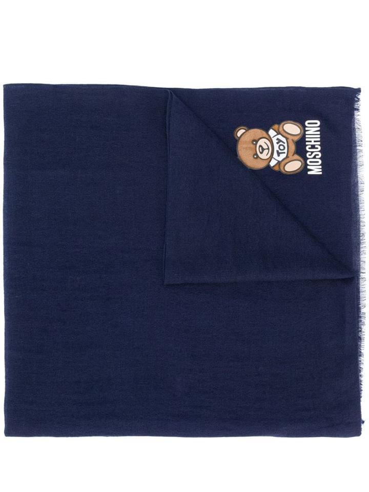 Moschino Logo-print Fringed Scarf - Blue