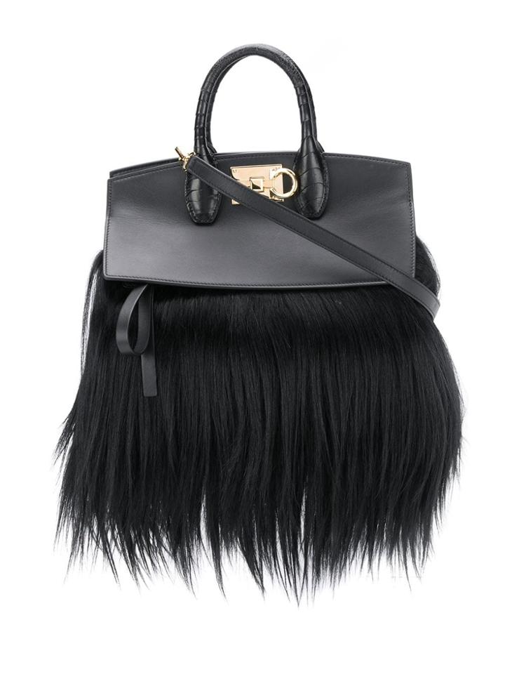 Salvatore Ferragamo Faux-fur Trim Bag - Black