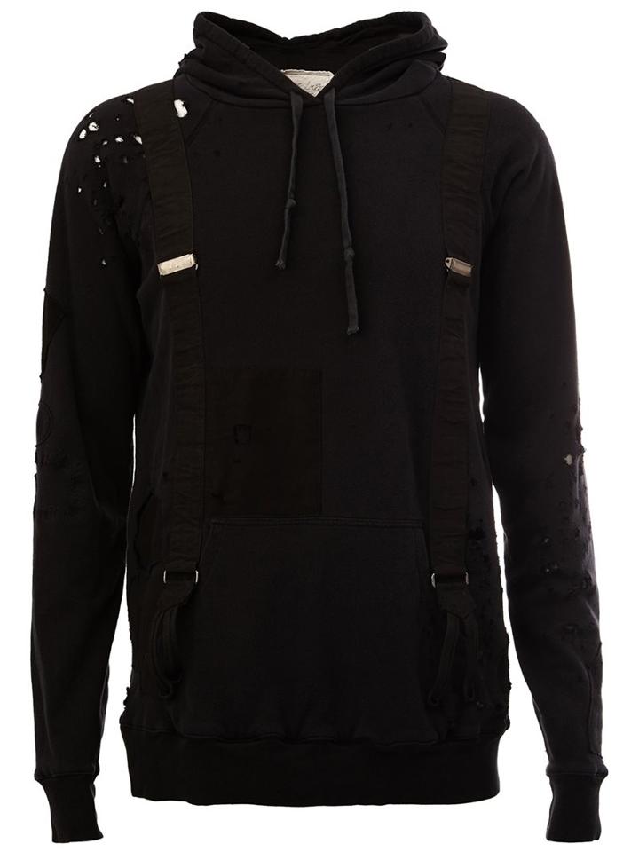 Greg Lauren Distressed Patchwork Hoodie, Men's, Size: 4, Black, Cotton