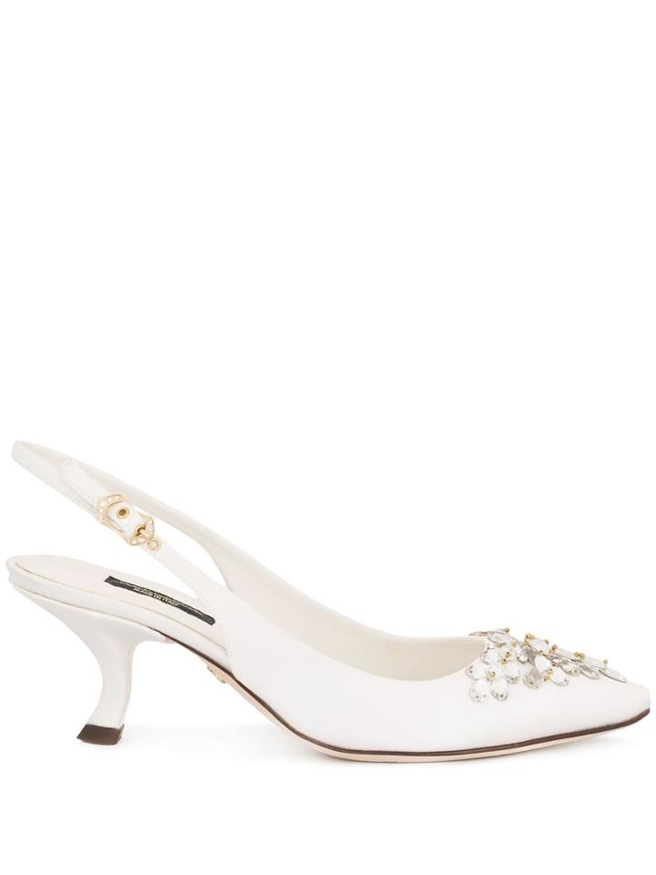 Dolce & Gabbana Rhinestone-embellished Slingback Pumps - White