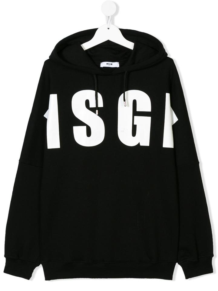 Msgm Kids Contrast Logo Printed Hoodie - Black