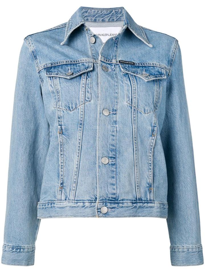 Calvin Klein Jeans Logo Fitted Denim Jacket - Blue