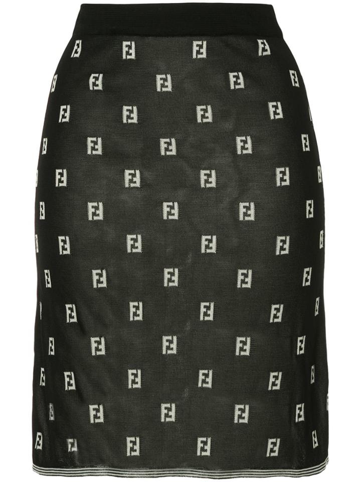 Fendi Vintage Patterned Skirt - Black