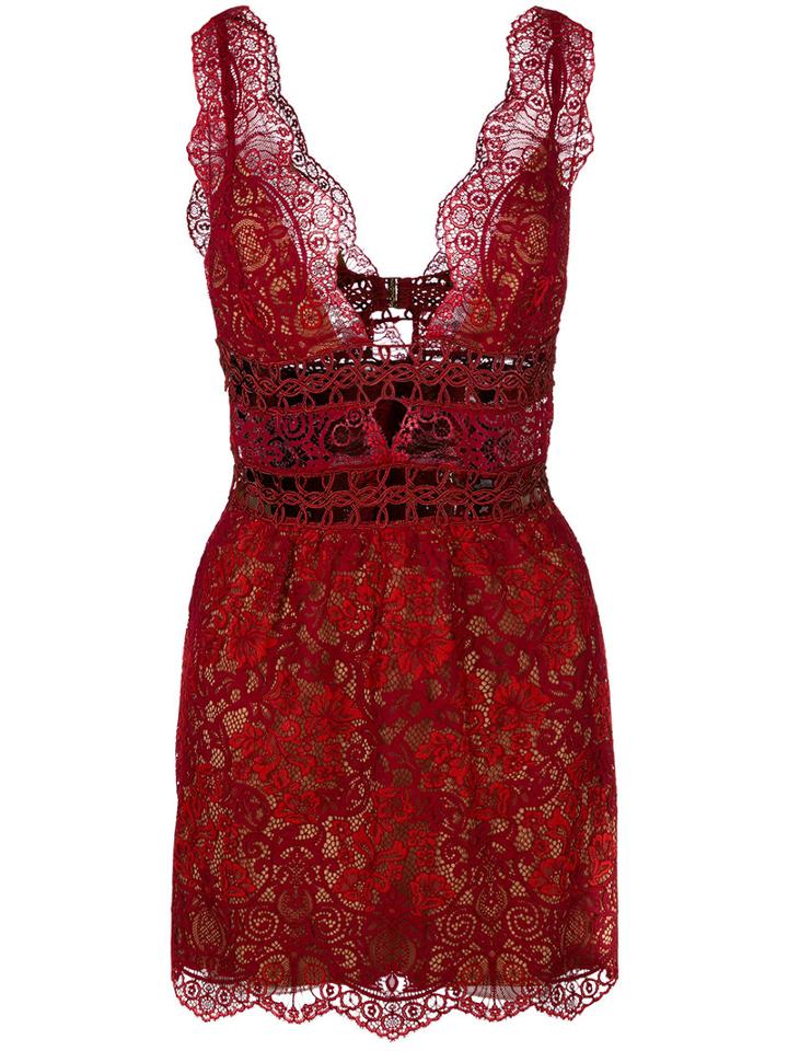 For Love And Lemons Sheer Floral Lace Mini Dress, Women's, Size: Medium, Red, Cotton/nylon