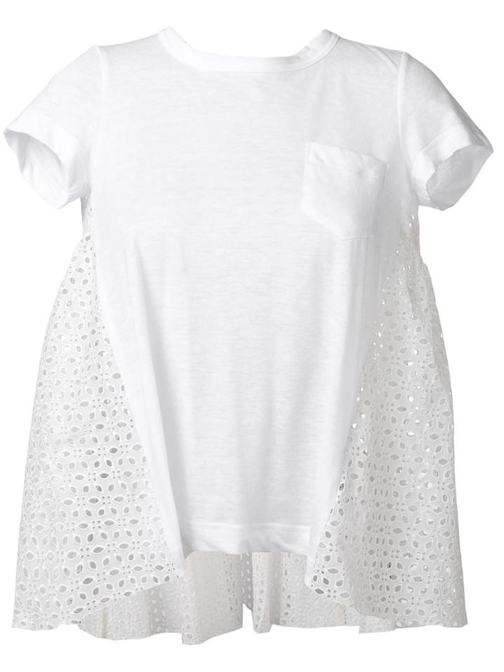 Sacai Flared Eyelet T-shirt, Women's, Size: 3, White, Linen/flax/polyester/cotton