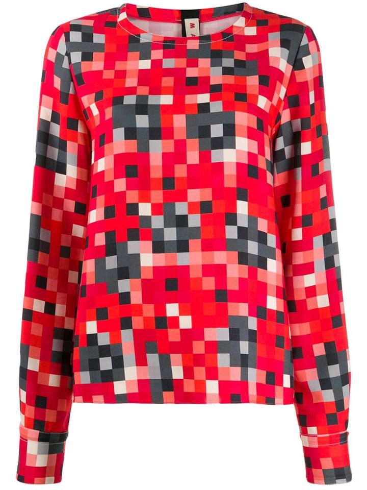 Marni Pixel-print Long-sleeve Blouse - Red