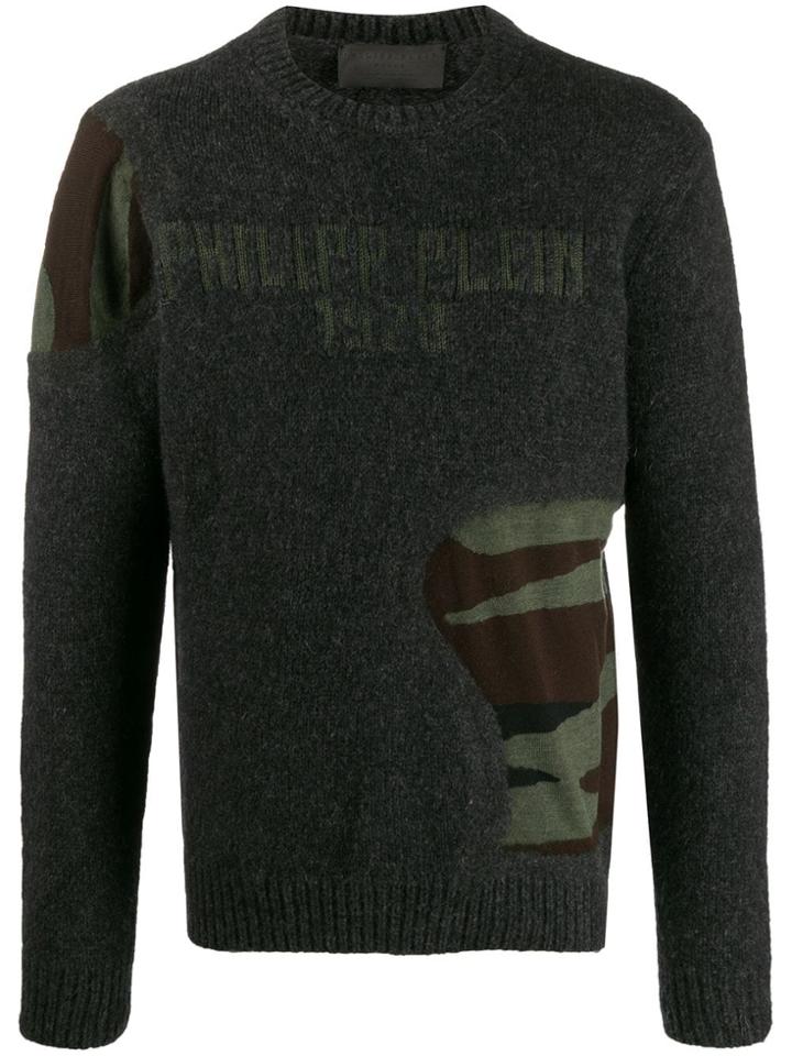 Philipp Plein Camouflage Panel Jumper - Grey