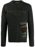 Philipp Plein Camouflage Panel Jumper - Grey