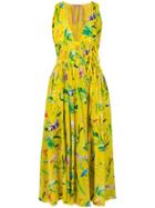 No21 Leaves Print V-neck Dress - Yellow & Orange