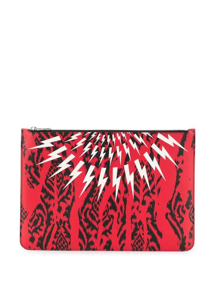 Neil Barrett Printed Thunderbolt Clutch - Red