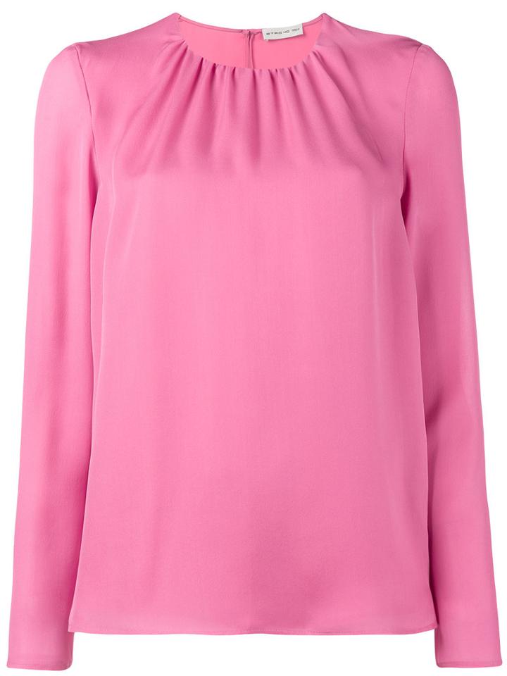 Etro - Gathered Long Sleeve Blouse - Women - Silk - 48, Pink/purple, Silk