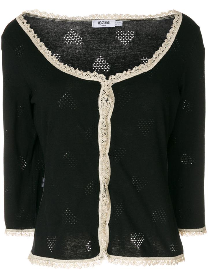 Moschino Vintage Crochet-trimmed Heart Knitted Cardigan - Black