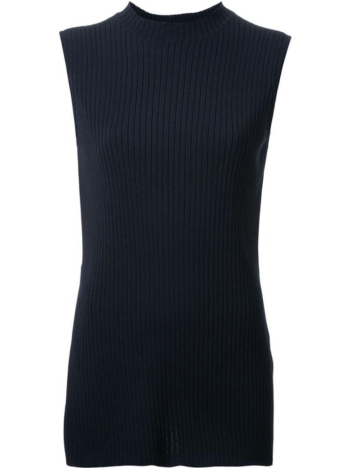 Le Ciel Bleu Sleeveless Ribbed Knit Top, Women's, Size: 36, Black, Cotton/polyester
