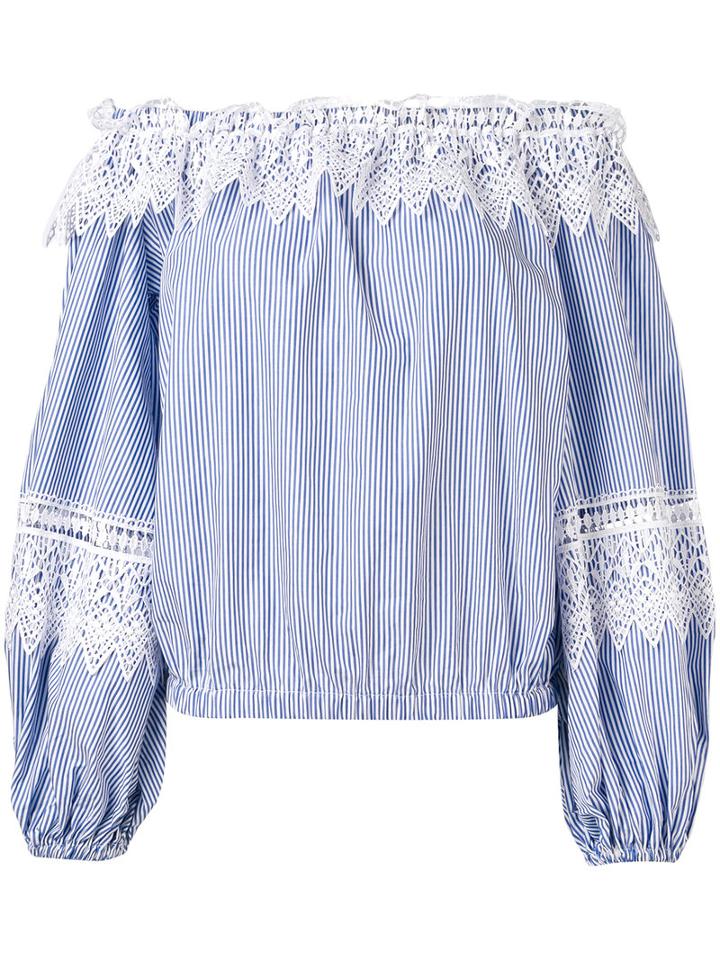 Forte Couture - Off-shoulder Striped Blouse - Women - Cotton/polyester - 42, Women's, Blue, Cotton/polyester