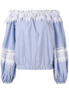 Forte Couture - Off-shoulder Striped Blouse - Women - Cotton/polyester - 42, Women's, Blue, Cotton/polyester