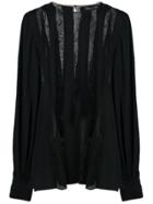 Oscar De La Renta Sheer Lace Stripe Blouse - Black