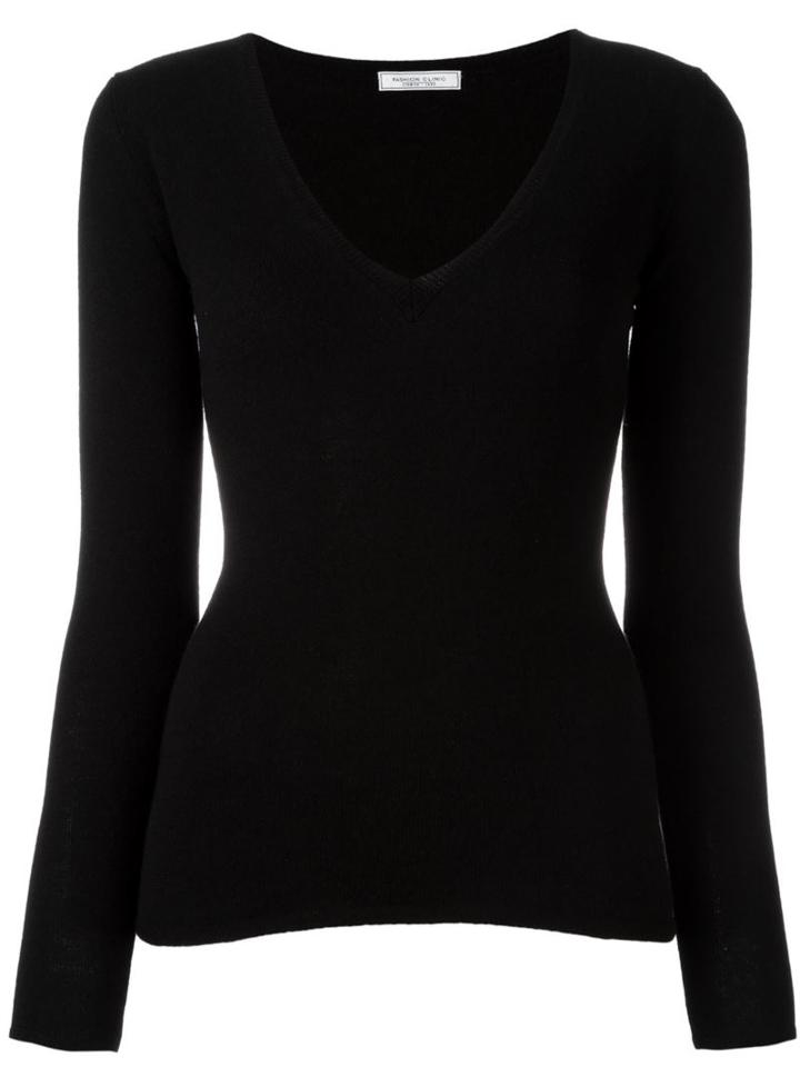 Fashion Clinic V-neck Knitted Top, Women's, Size: 42, Black, Cashmere
