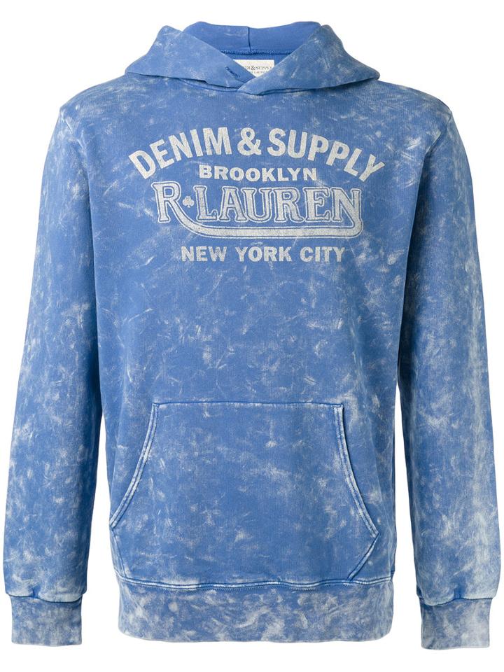 Ralph Lauren Logo Print Hoodie, Men's, Size: Large, Blue, Cotton