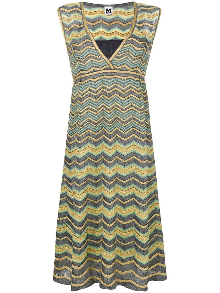 M Missoni Lamé Zig-zag Flared Dress - Grey