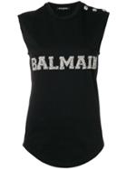 Balmain Logo Embroidered Tank Top - Black
