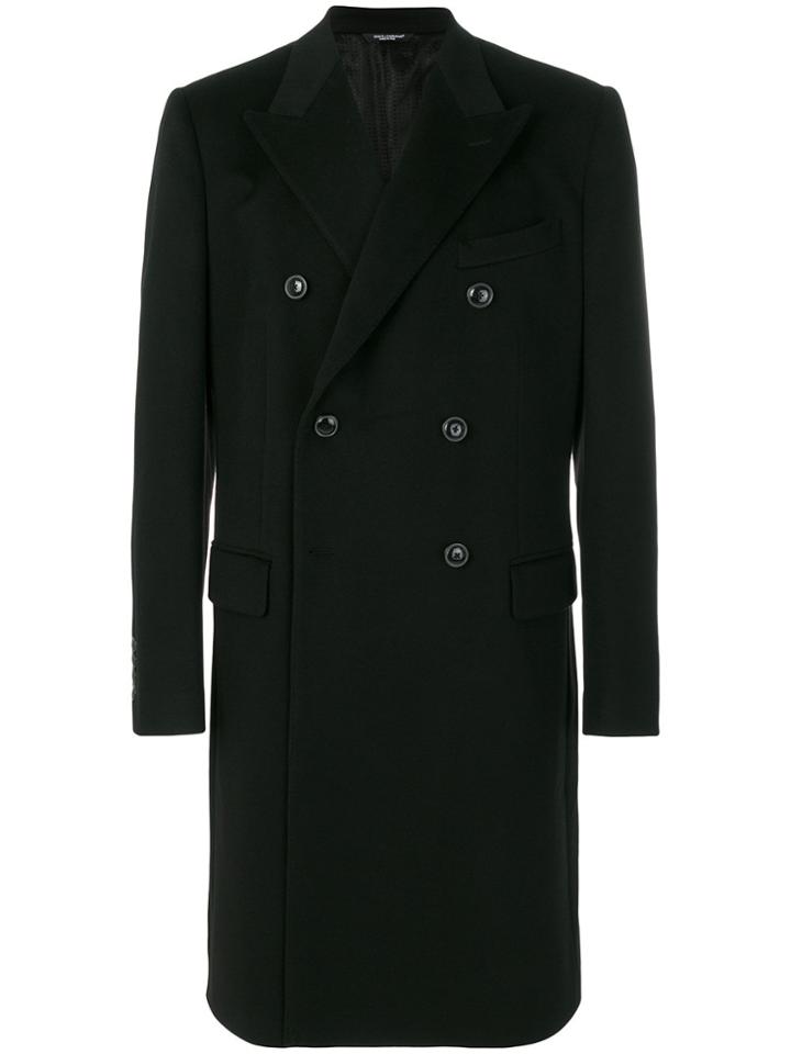 Dolce & Gabbana Crest Emblem Double Breasted Coat - Black