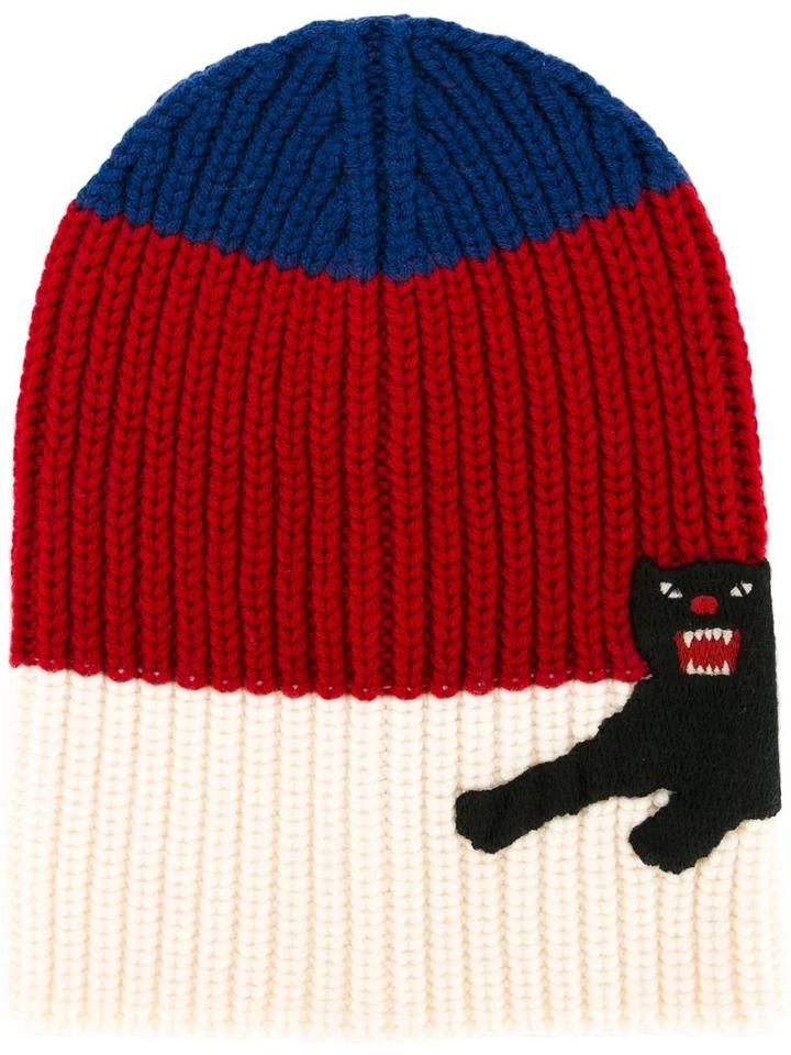 Gucci Panther Striped Beanie, Size: Medium, Wool/acrylic/polyester