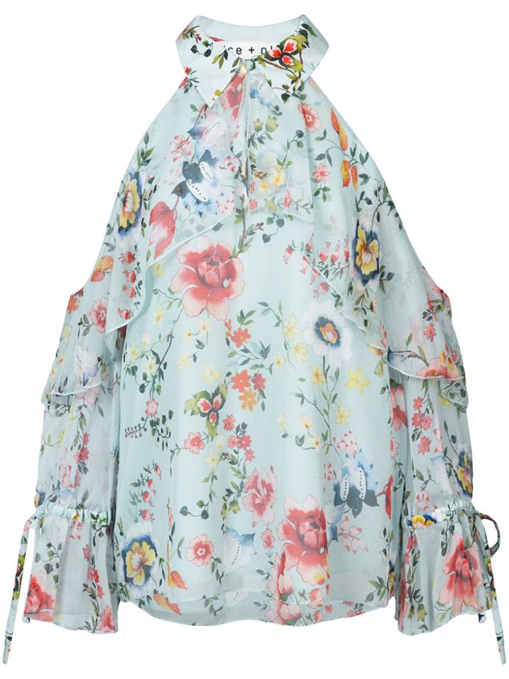 Alice+olivia Floral Cold-shoulder Blouse - Blue