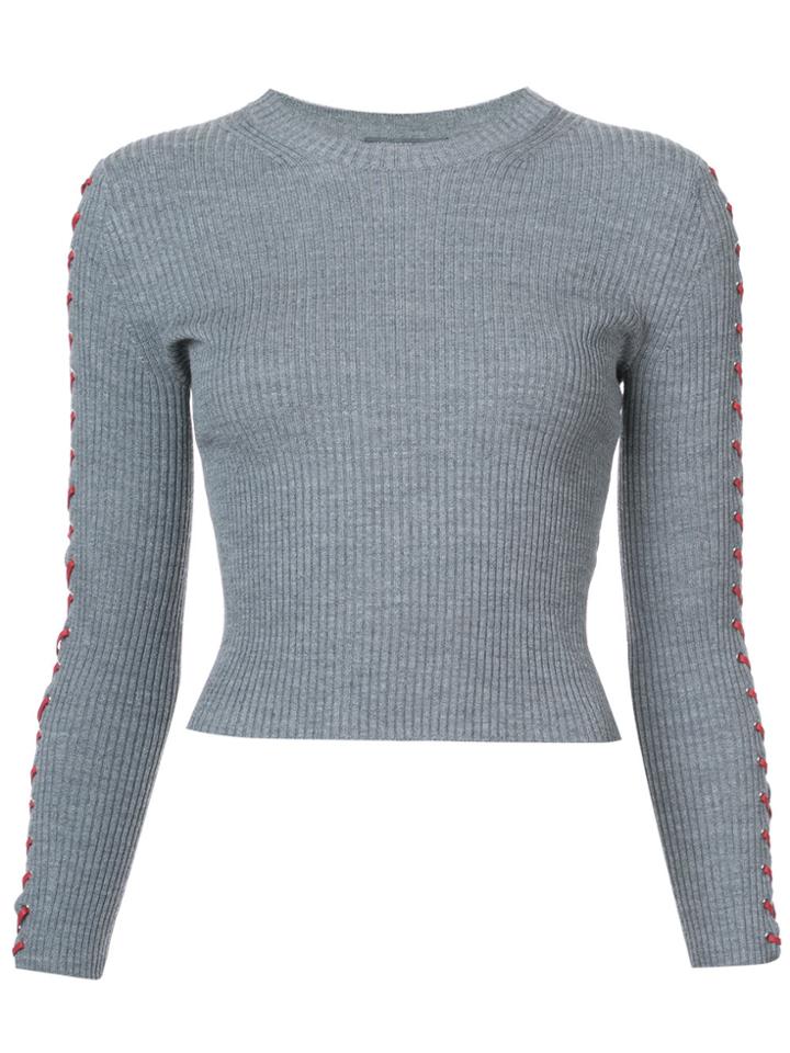 Alexander Mcqueen Lace Detail Cropped Sweater - Grey