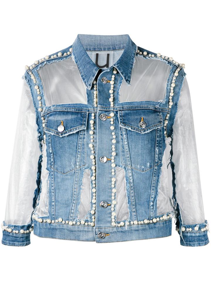 Aviù - Transparent Embellished Denim Jacket - Women - Cotton/polyester/spandex/elastane - Xs, Blue, Cotton/polyester/spandex/elastane