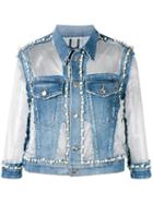 Aviù - Transparent Embellished Denim Jacket - Women - Cotton/polyester/spandex/elastane - Xs, Blue, Cotton/polyester/spandex/elastane