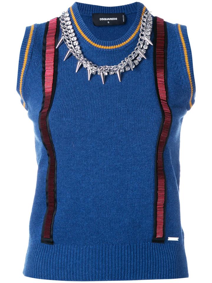 Dsquared2 Embellished Suspender Chain Vest, Women's, Size: Xs, Blue, Wool