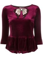 Blugirl Sequinned Bow Velvet Top - Red