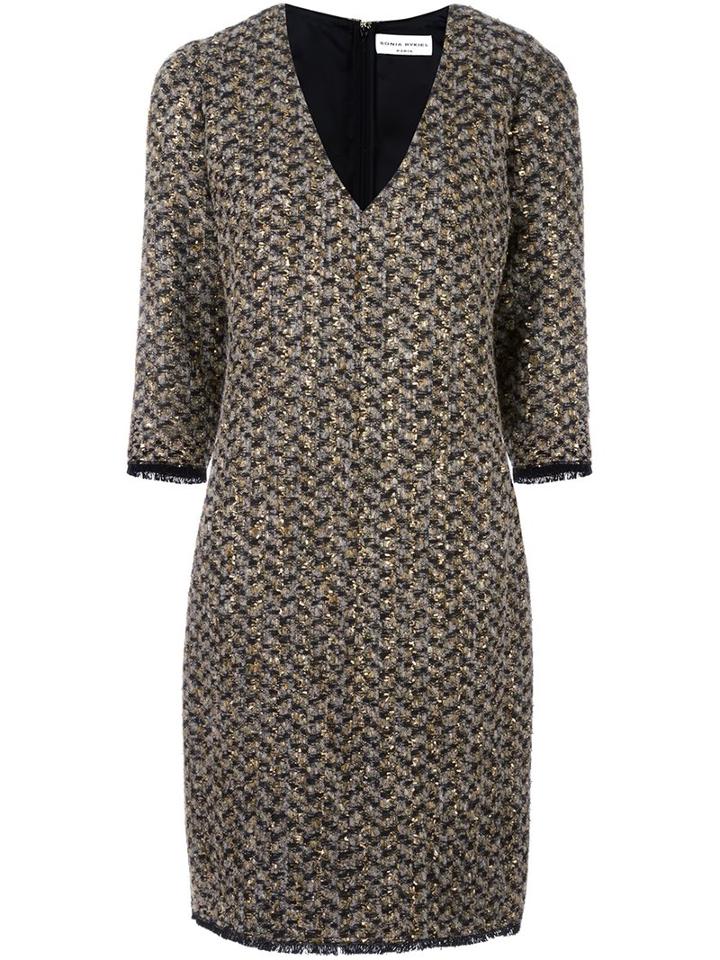 Sonia Rykiel Bouclé Fitted Dress, Women's, Size: 38, Nude/neutrals, Cupro/virgin Wool/mohair/polyester