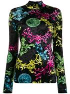 Versace Jeans Couture Baroque-print Mock-neck Jumper - Black