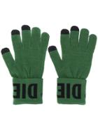 Diesel Knitted Gloves With Logo Cuffs - Green