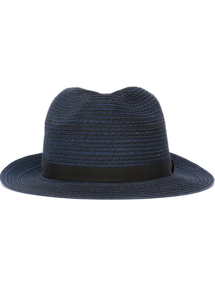 Yohji Yamamoto Woven Fedora Hat, Adult Unisex, Blue, Linen/flax