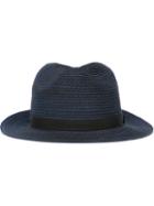 Yohji Yamamoto Woven Fedora Hat, Adult Unisex, Blue, Linen/flax