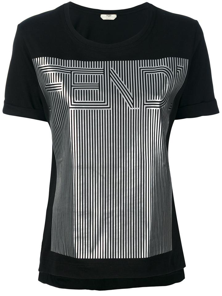 Fendi - Silver-tone Motif T-shirt - Women - Cotton - 38, Black, Cotton