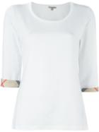 Burberry Brit House Check Cuffs T-shirt, Women's, Size: Xs, White, Cotton/spandex/elastane