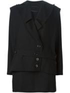 Ann Demeulemeester Layered Buttoned Jacket, Women's, Size: 38, Black, Virgin Wool
