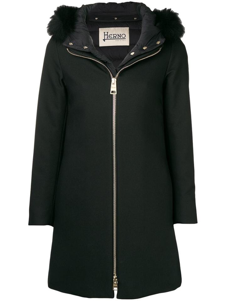 Herno Fox Fur Trimmed Jacket - Black