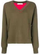 Marni V-neck Pocket Sweater - Green